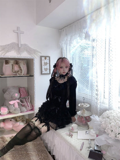 Multi-Layer Lace Bow Long Sleeve Shirt【s0000018533】