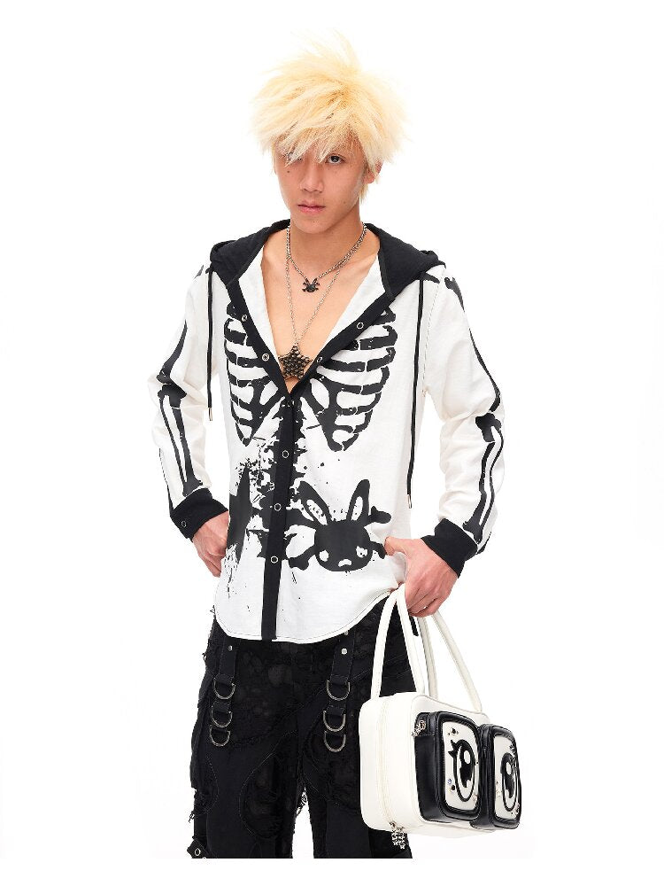 Demon Skeleton Print Hooded Shirt【s0000016054】