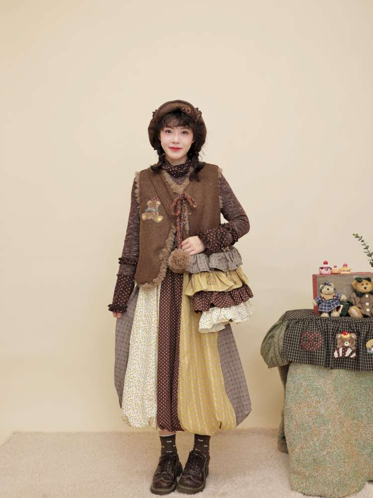 Vintage Plaid Floral Wool Cake Bag【s0000014847】