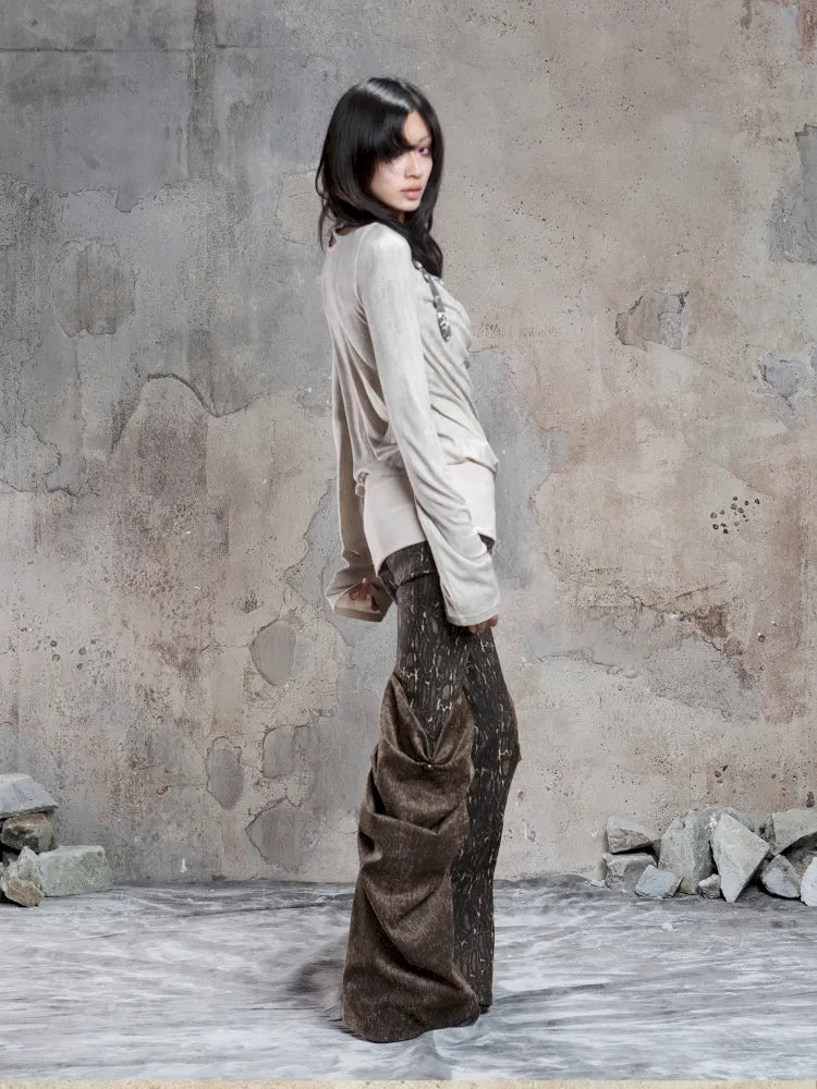 Pleated Accents Stylish Slim-Fit Long Flared Pants【s0000014130】