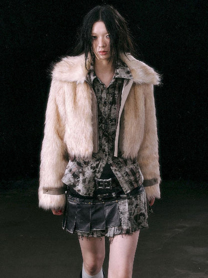 Patchwork Eco-Fur Lapel Coat [S0000010761]