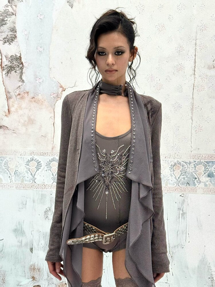 Knitted Chiffon Stitched Cardigan【s0000016059】