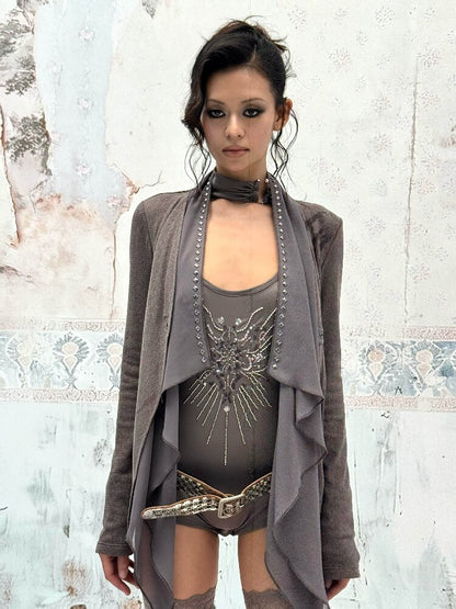 Knitted Chiffon Stitched Cardigan【s0000016059】