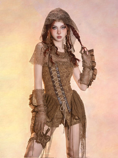 Aged Denim Asymmetric Plunge Top【s0000013508】