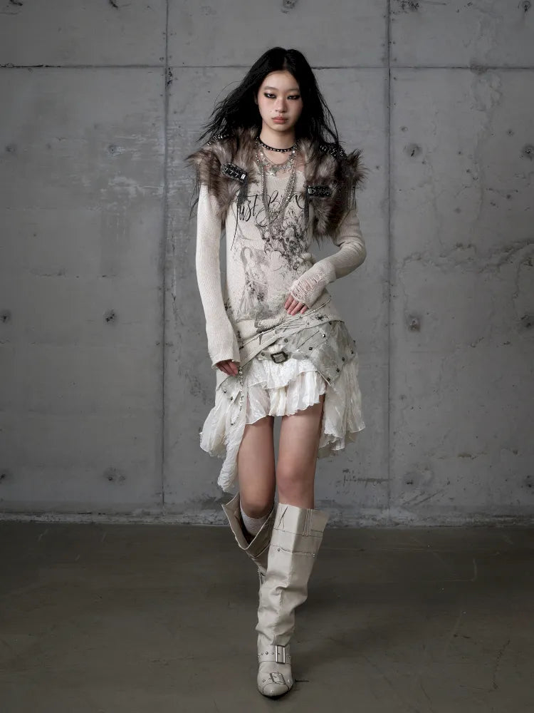 Punk Studded Fuzzy Mini Jacket【s0000014113】