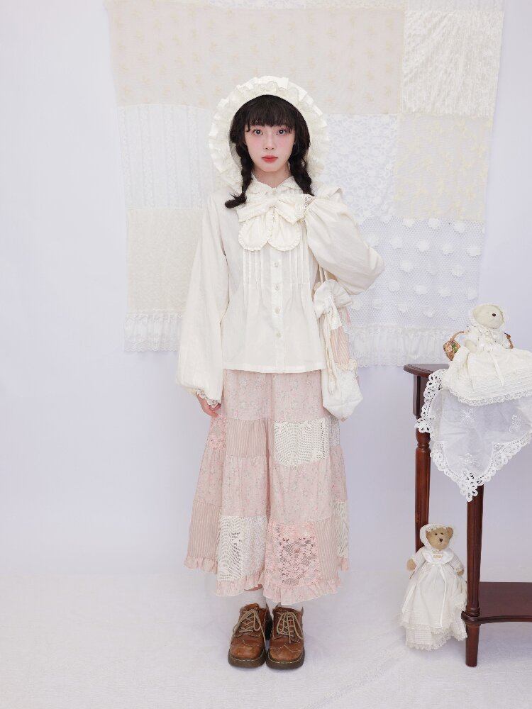 Lace Detachable Bow Pleated Shirt【s0000016501】