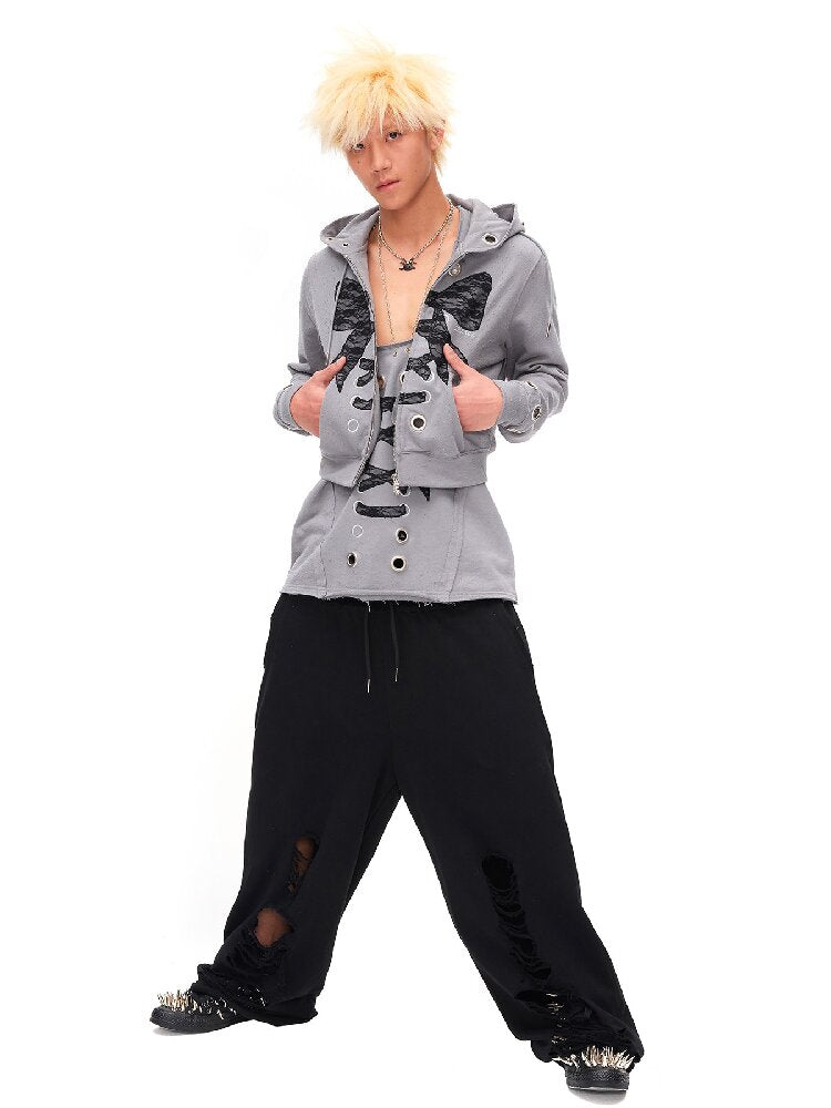Lace Bow Rivet Distressed Jacket【s0000016495】