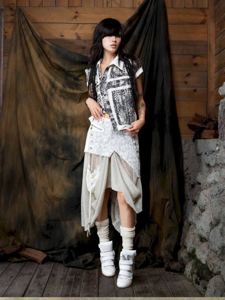 Patchwork Versatile Mesh Asymmetric Skirt【s0000013898】