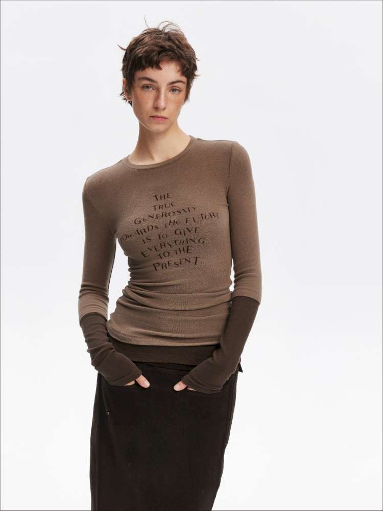 Fake Two-Piece Letter Print Slim Long-Sleeve T-Shirt【s0000014874】