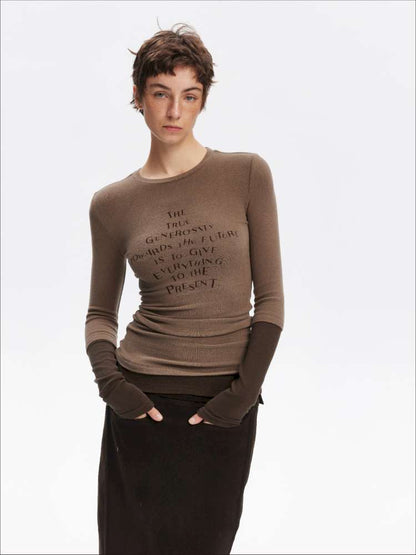 Fake Two-Piece Letter Print Slim Long-Sleeve T-Shirt【s0000014874】