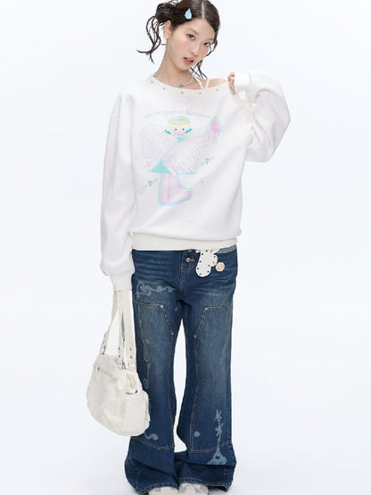 White Star Bead Shoulder Sweatshirt【s0000016384】