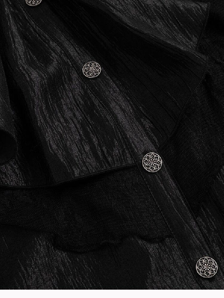 Patchwork Pearlescent Ruffled Stand Collar Shirt【s0000019242】