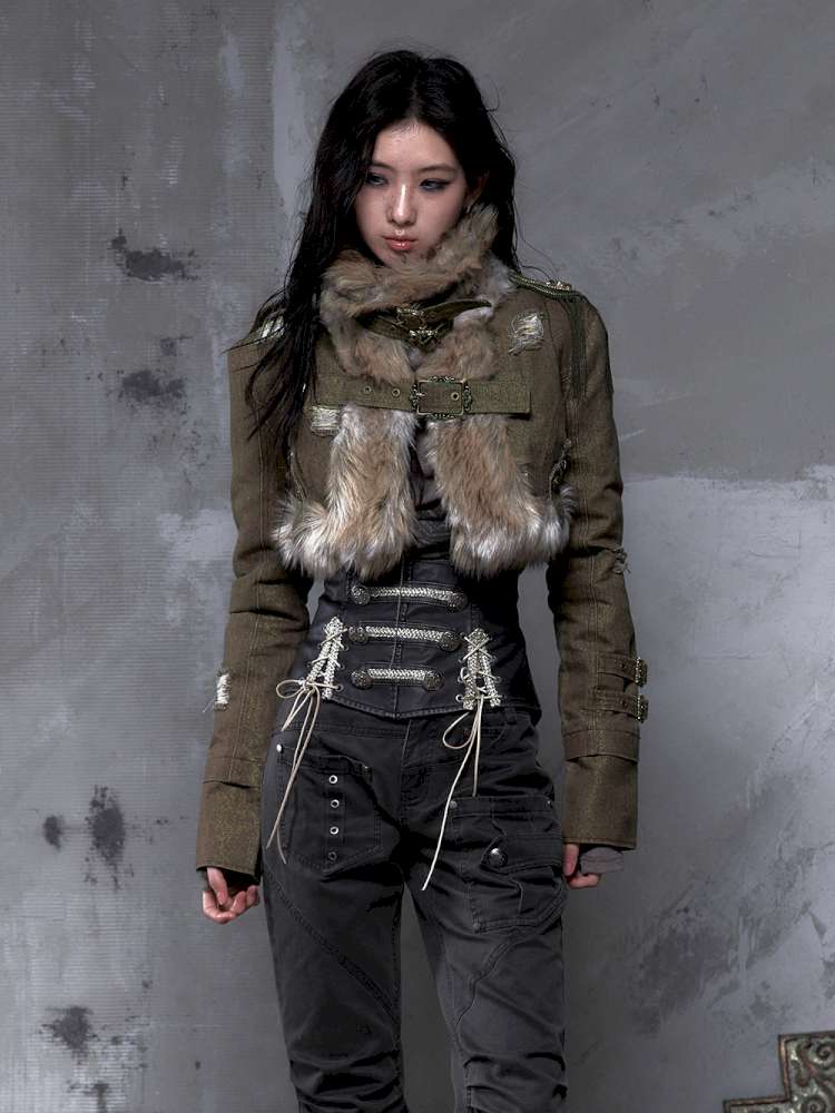 Washed Ripped Gold Filigree Denim Coat【s0000014653】