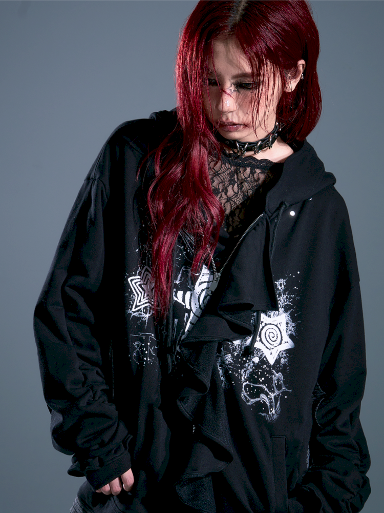 Ruffled Print Hoodie Cardigan【s0000013917】