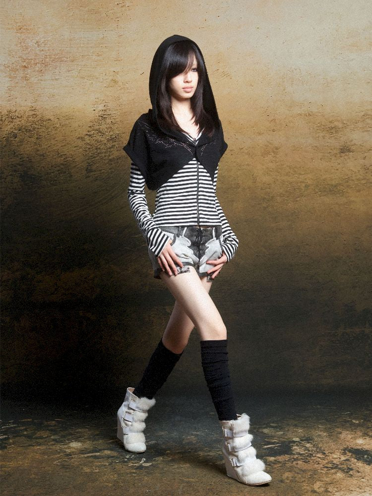 Wings Hot Rhinestone Hooded Short Tunic【s0000011818】