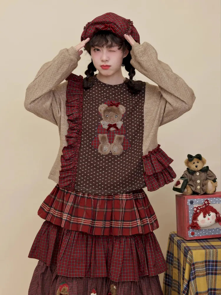 Embroidered lace-trim knit sweater【s0000014173】