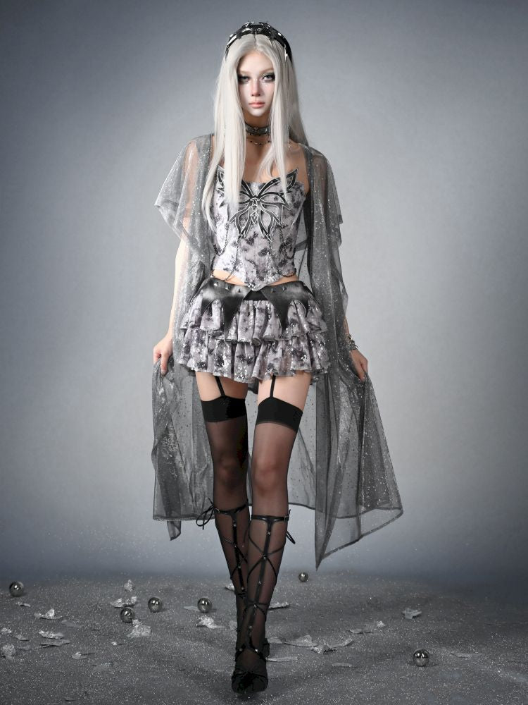 Crash nails sequins low waist cake skirt【s0000013501】