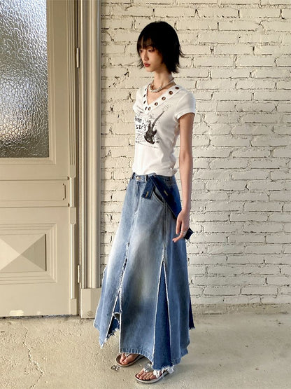 Irregular splicing denim back dress【s0000012431】