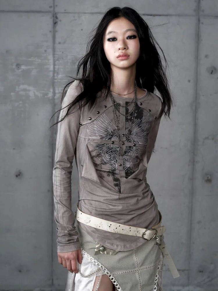 Deconstructed Print Long-Sleeve Knit Base【s0000014117】