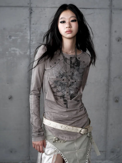 Deconstructed Print Long-Sleeve Knit Base【s0000014117】