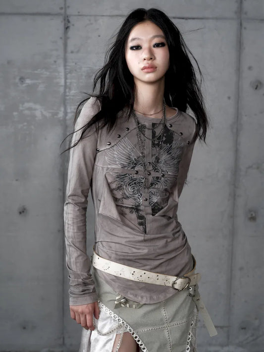 Deconstructed Print Long-Sleeve Knit Base【s0000014117】