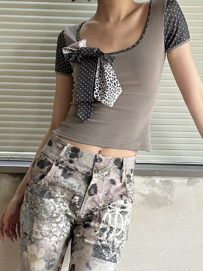 Leopard Polka Dot Patchwork T-Shirt【s0000018083】