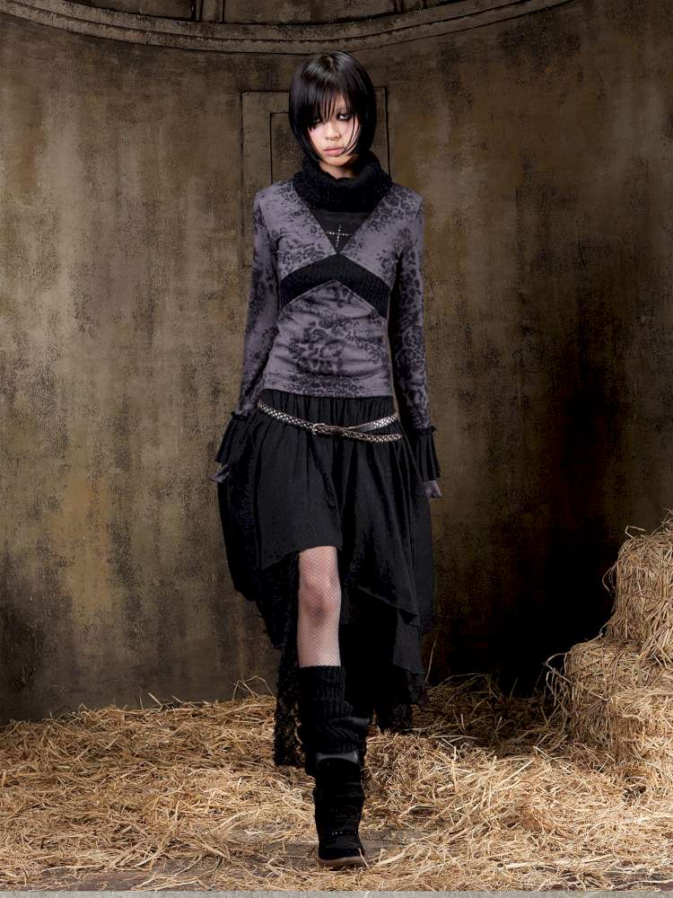 Contrast Slim Knit Long Sleeve Tee【s0000015083】