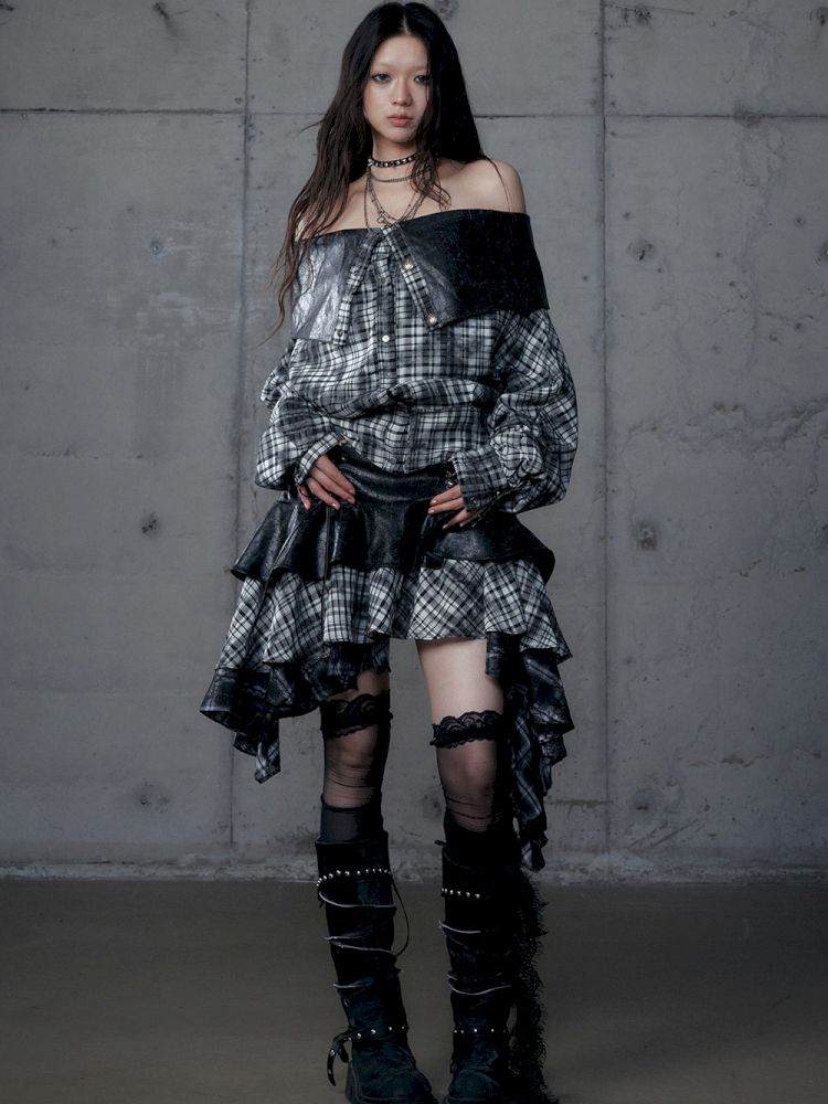 Heavy leather bustier skirt【s0000013467】