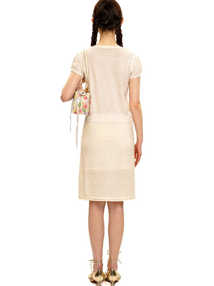Breathable Lace Knit Top Skirt Set【s0000017442】