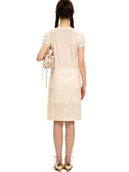 Breathable Lace Knit Top Skirt Set【s0000017442】