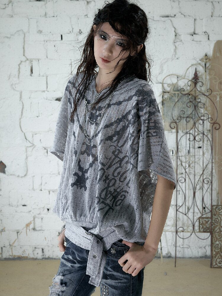 Ripped Knit Hooded Short Smock T Shirt【s0000016993】