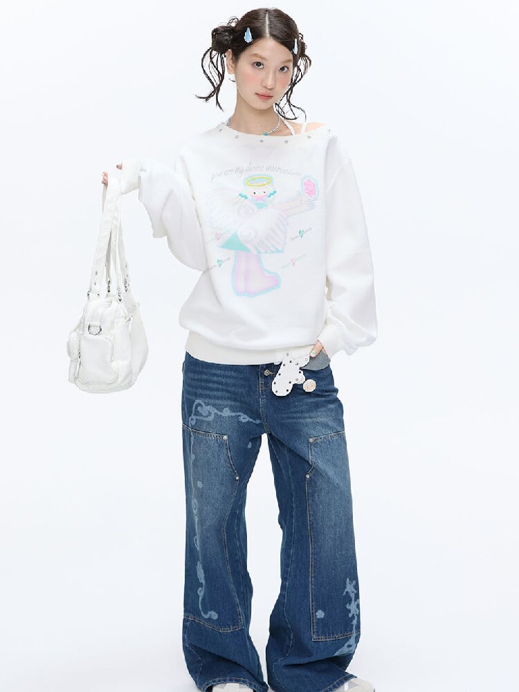 White Star Bead Shoulder Sweatshirt【s0000016384】