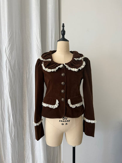 Vintage Brown Velvet Lace Blazer【s0000015616】