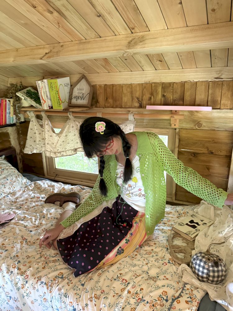 Patchwork lace print polka dot pleated skirt【s0000012769】