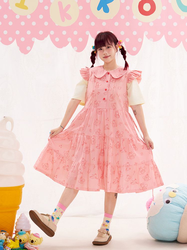 Animal Angel Fly Sleeve Pink Dress【s0000013188】