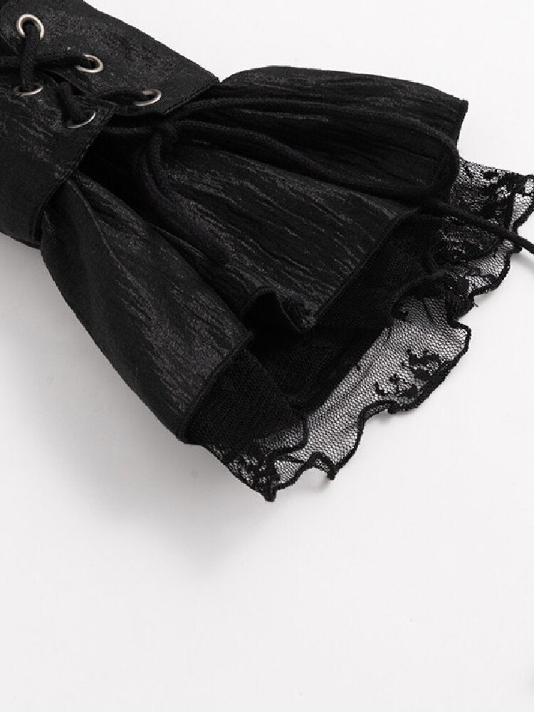 Patchwork Pearlescent Ruffled Stand Collar Shirt【s0000019242】