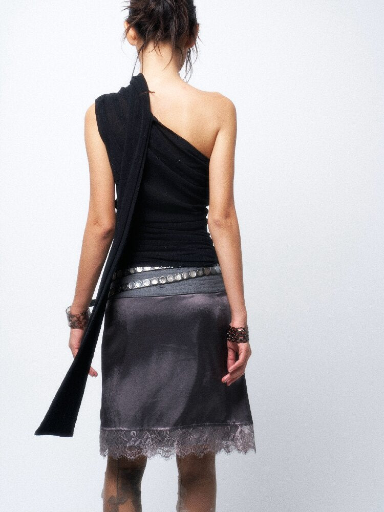 Studded Satin Lace Panelled Skirt【s0000016068】