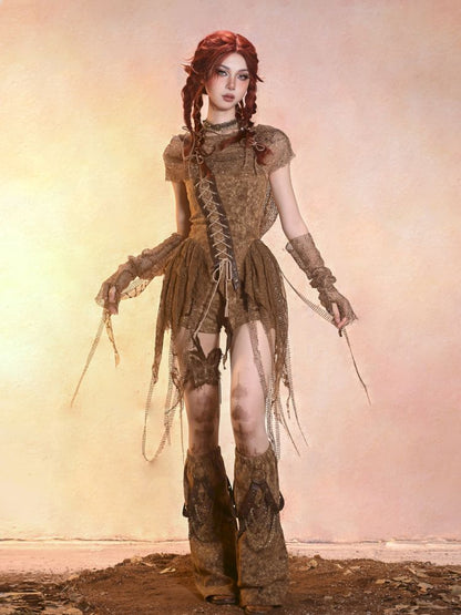 Aged Denim Asymmetric Plunge Top【s0000013508】