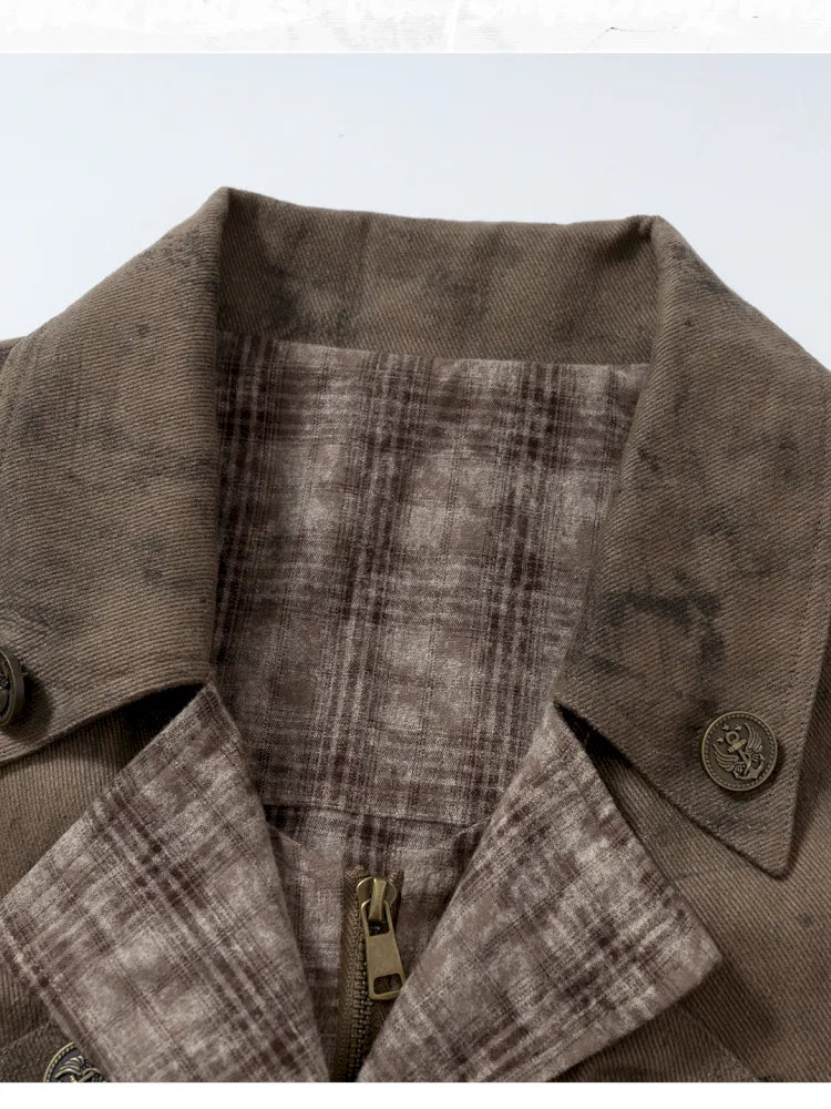 Plaid functional distressed dirty jacket【s0000014114】