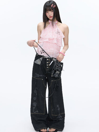 Stud Washed Two Tone Raw Jeans【s0000016398】