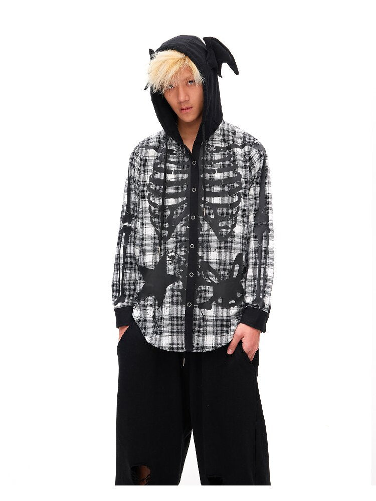 Demon Skeleton Print Hooded Shirt【s0000016054】