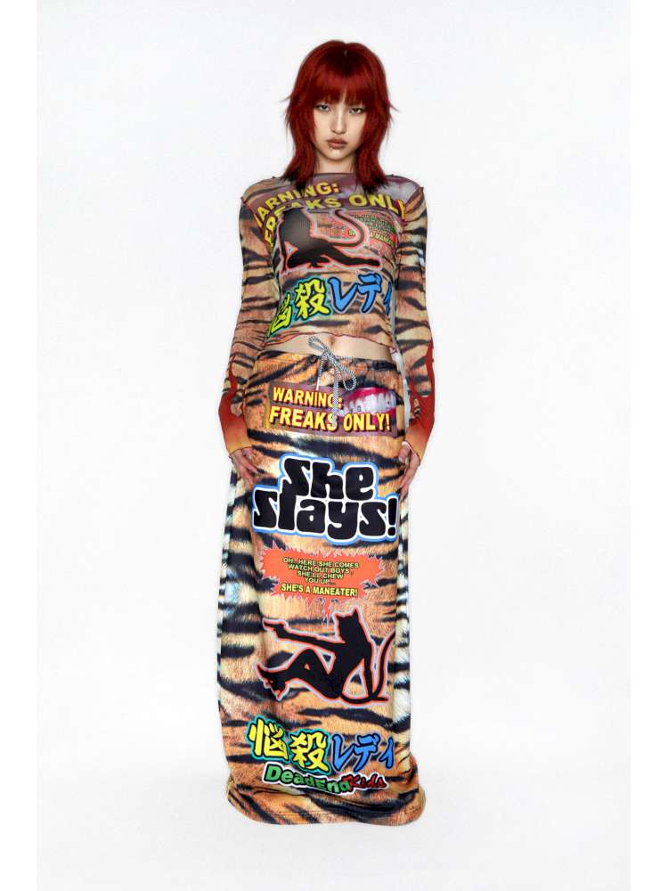 Y2K Millennium Print Long Sleeve Mesh Top【s0000014915】