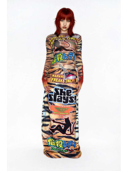 Y2K Millennium Print Long Sleeve Mesh Top【s0000014915】