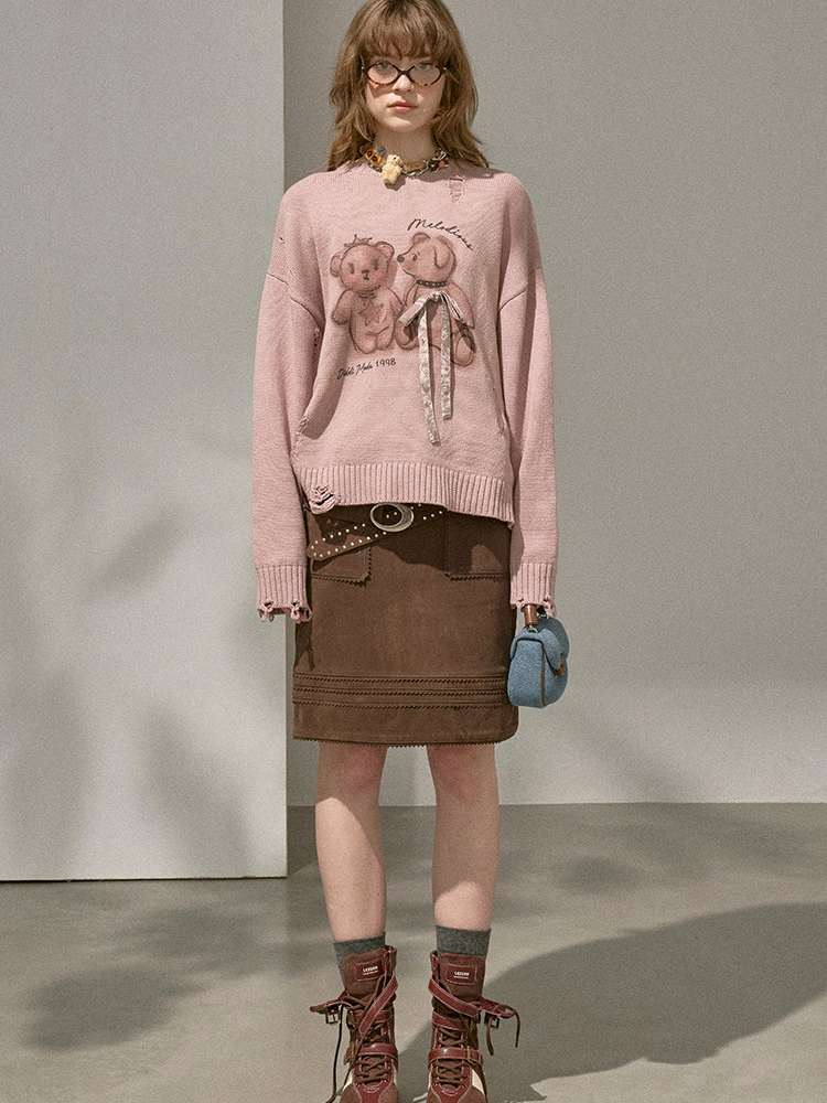 Puppy Kissing Bear Sweater Skirt【s0000015068】