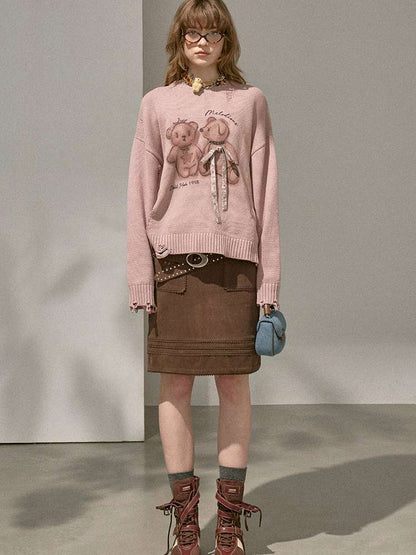 Puppy Kissing Bear Sweater Skirt【s0000015068】