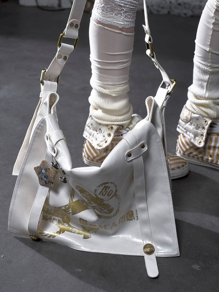 Gold foil print heavy-duty leather shoulder bag【s0000012778】