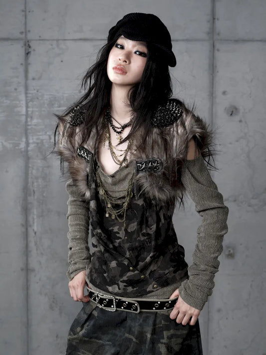 Punk Studded Fuzzy Mini Jacket【s0000014113】