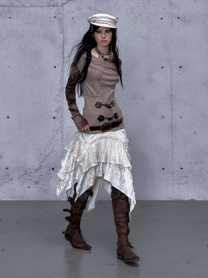 Vintage Lace Irregular Velvet Skirt【s0000014930】