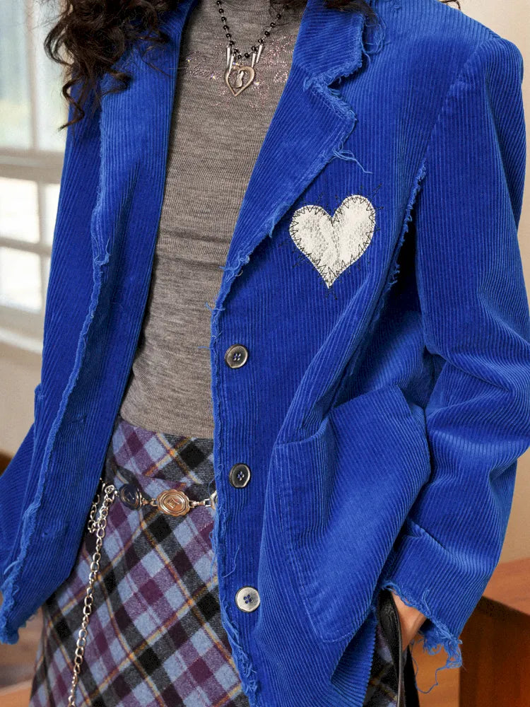 Retro British-Style Corduroy Embroidered Blazer【s0000013998】