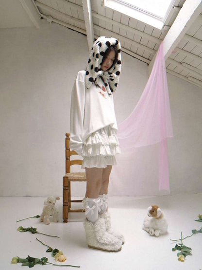 Polka Dot Shearling Rabbit Ear Hat【s0000014528】